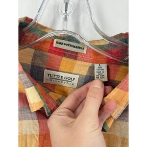 Tuttle‎ Golf Collection Mens Plaid Madras Short Sleeve Button Up Shirt Size L